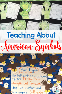 American symbols for kids in kindergarten and first grade with a free activity too!  Crafts, reading comprehension, and writing lesson ideas.