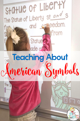 American symbols for kids in kindergarten and first grade with a free activity too!  Crafts, reading comprehension, and writing lesson ideas.