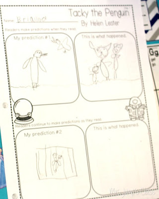 Winter close reading with your favoite books. Perfect for kindergarten and first grade. Reading comprehension, opinion writing and more. Tacky the Penguin and FREE lesson plans for The Mitten by Jan Brett.