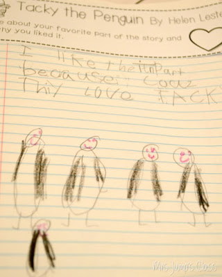 Winter close reading with your favoite books. Perfect for kindergarten and first grade. Reading comprehension, opinion writing and more. Tacky the Penguin and FREE lesson plans for The Mitten by Jan Brett.