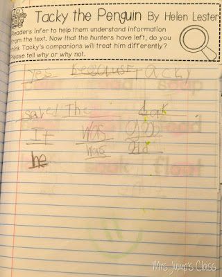 Winter close reading with your favoite books. Perfect for kindergarten and first grade. Reading comprehension, opinion writing and more. Tacky the Penguin and FREE lesson plans for The Mitten by Jan Brett.