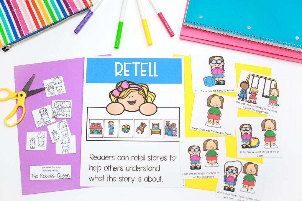 Retelling cards for The Recess Queen