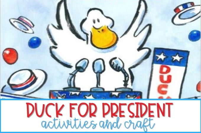 Duck for President reading lessons for kindergarten and 1st grade! This is a great book for President's Day. Reading comprehension, responding to literature, and a fun craft!