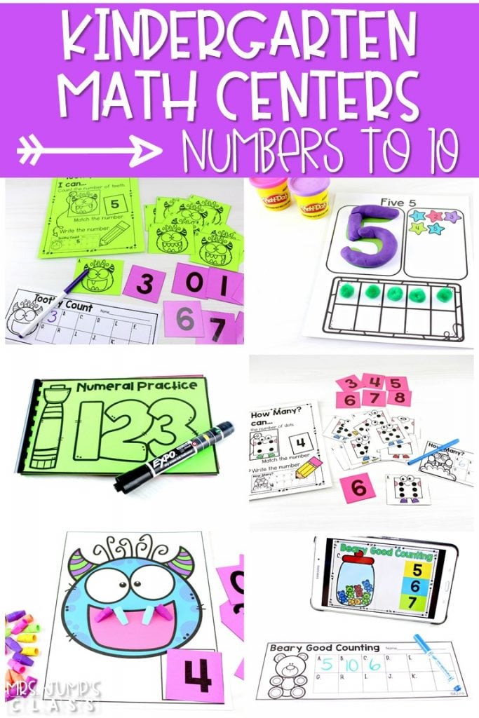 21 Kindergarten math centers to practice numbers to 10. Digital, black & white, and color options that match up to the Common Core Standards. #kindergartenmathcenters #numbersto10 #mathstations