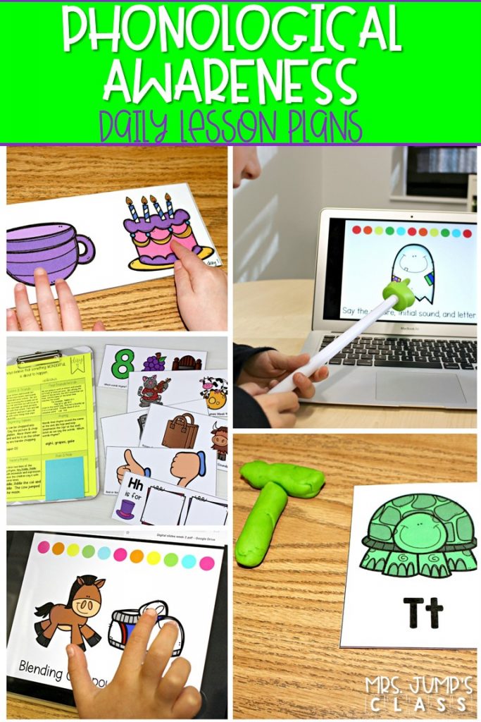 Phonemic and phonological awareness skills lessons for kindergarten and first grade. These daily, 10-minute lessons will lead to reading and writing success! #phonologicalawareness #phonemicawareness #lessonplans
