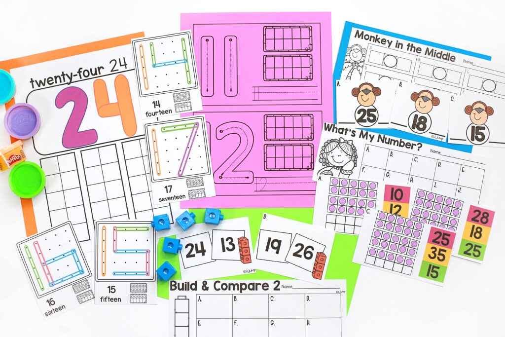 A variety of math centers for practicing numbers to 30