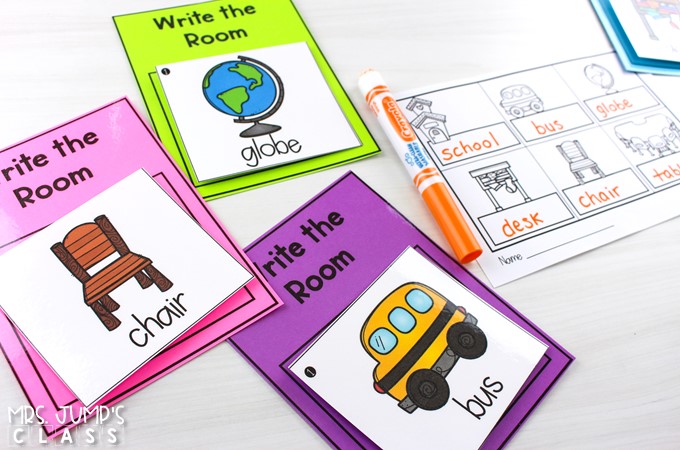 Write the room cards with a completed word writing recording sheet
