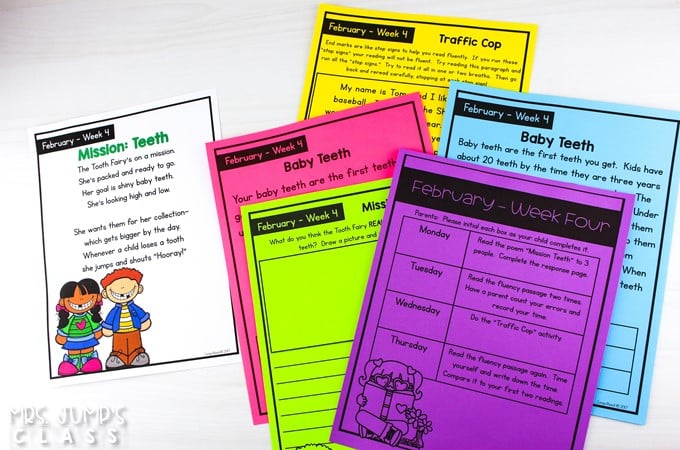 Focus on reading fluency in February. Differentiated fluency passages and activities that can be used in class or given for homework.