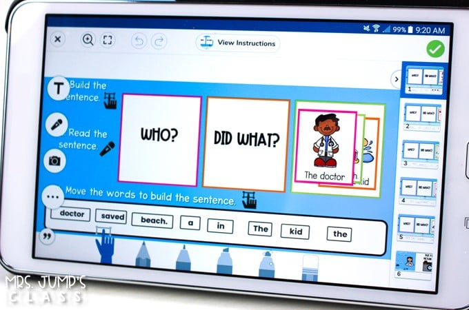 Digital sentence building activities that are preloaded to Seesaw for distance learning, or use of technology within your kindergarten classroom.