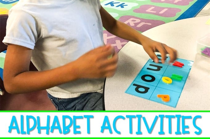 Alphabet activities for kindergarten to develop letter identification and sounds. Hands-on and engaging tasks to get students excited about letters!