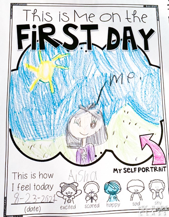 "This is Me on the First Day" worksheet completed with a self portrait