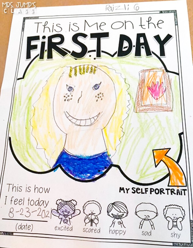 "This is Me on the First Day" worksheet completed with a self portrait