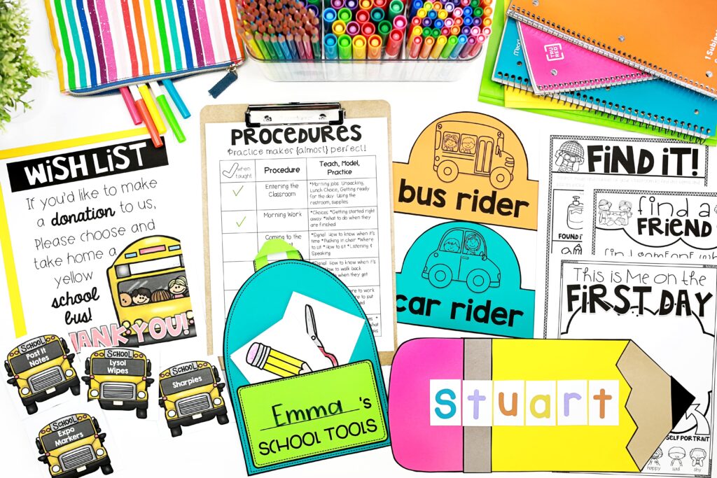 A variety of back to school printable activities