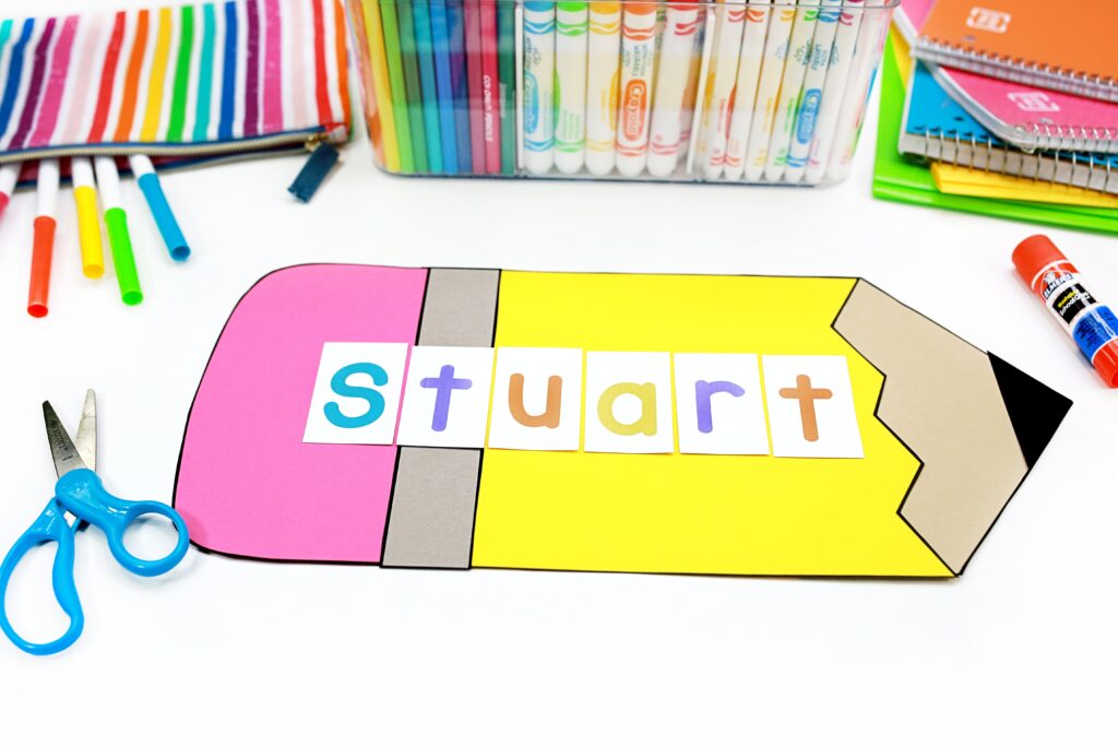 Pencil craft with the name "Stuart" spelled on it