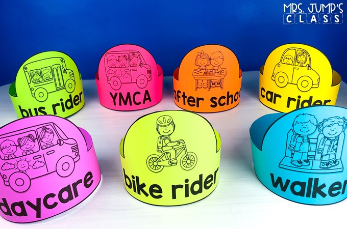 Transportation crowns printed in various bright colors