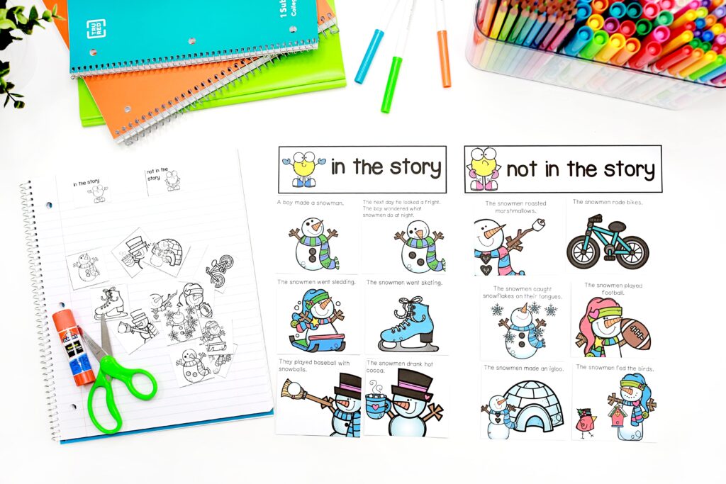 A sorting activity for "In the Story" and "Not in the Story"