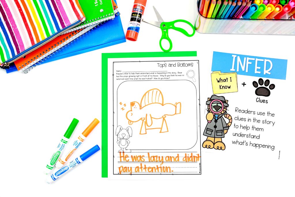 A completed worksheet with inference writing