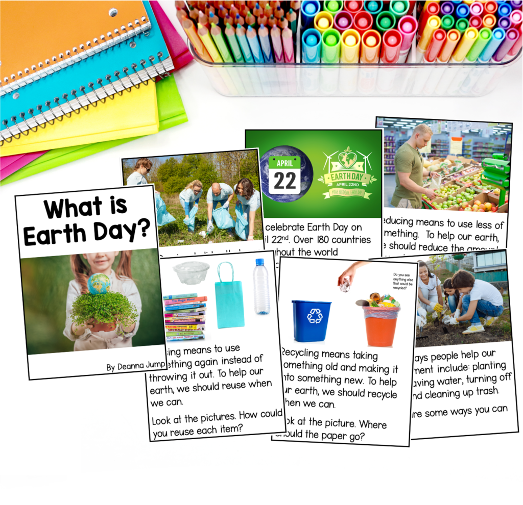 Pages of an Earth Day printable book