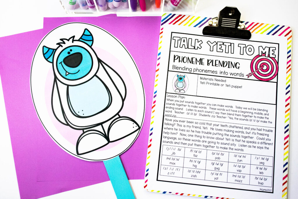A Yeti-themed phoneme blending activity