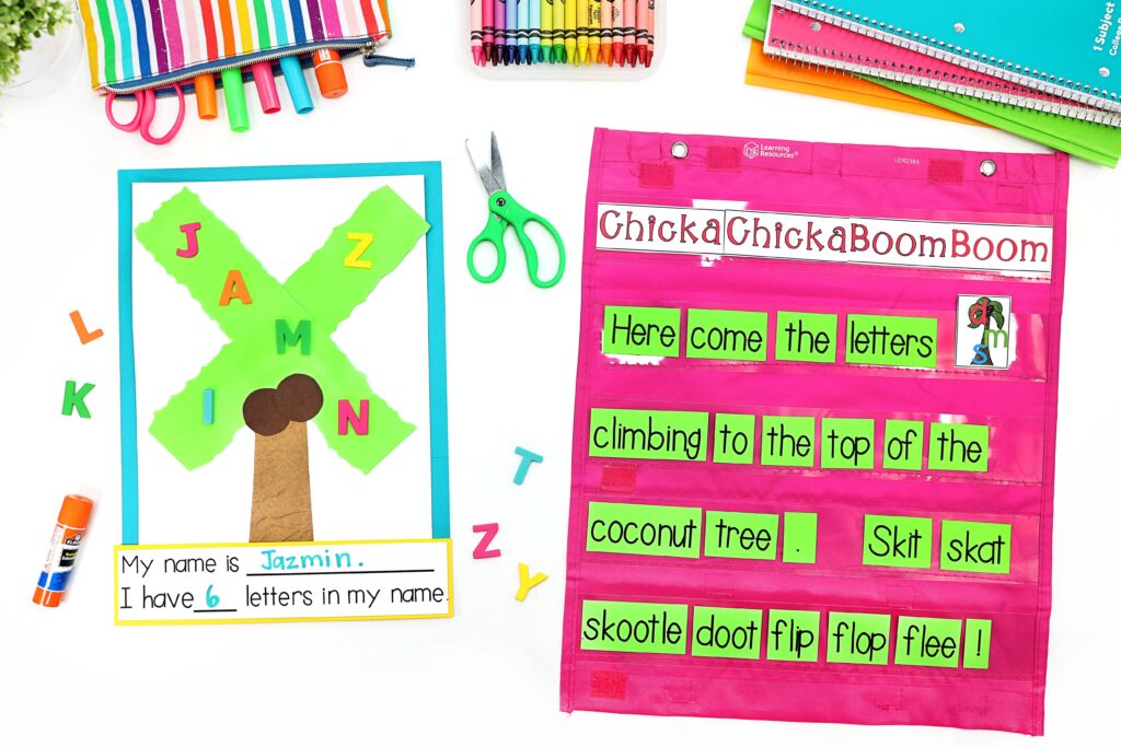 A Chicka Chicka Boom Boom craft and pocket chart