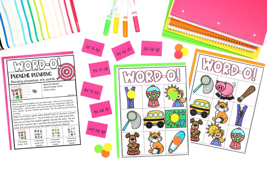 Word-o Bingo cards for phoneme blending practice