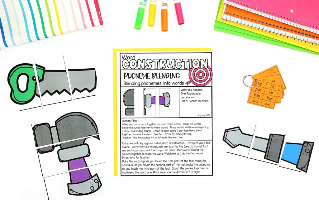 Construction tool puzzles for a phoneme blending activity