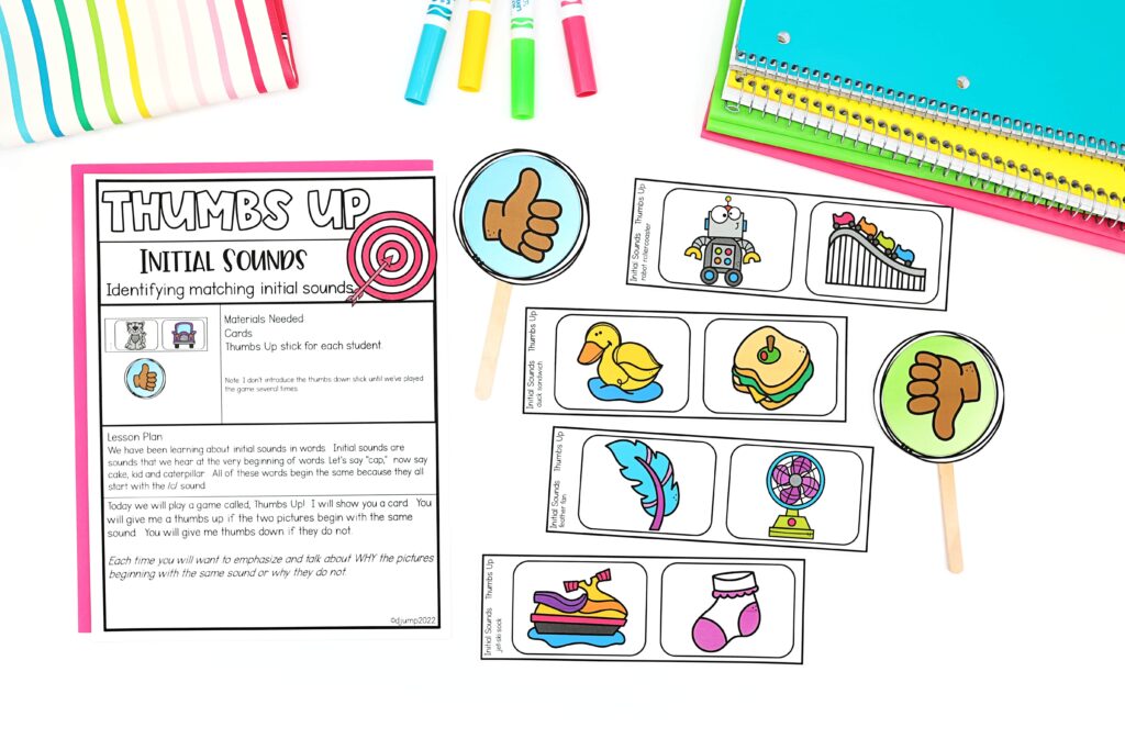 Cards and lesson plans for an initial sounds activity