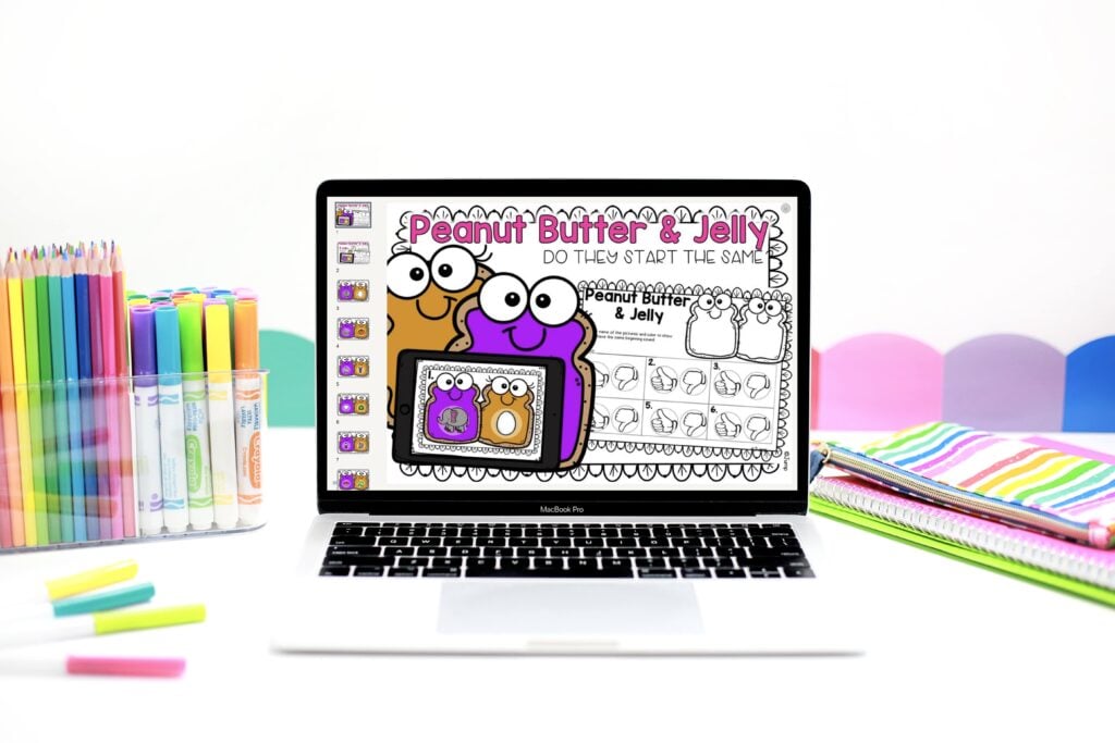 A peanut butter and jelly beginning sounds activity