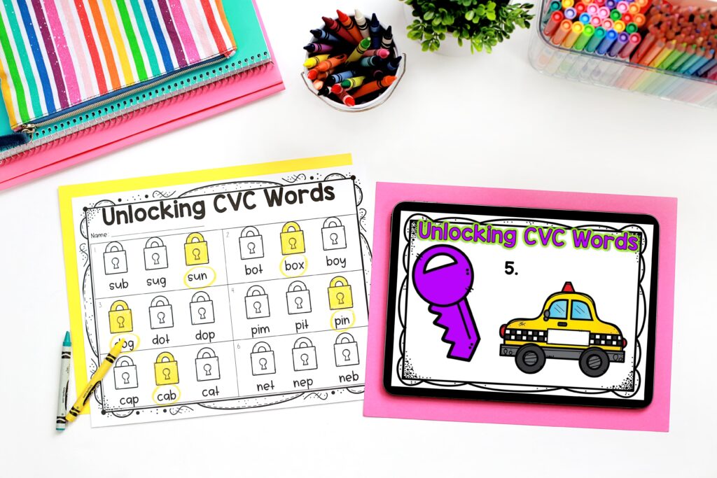 A digital CVC center called "Unlocking CVC Words"