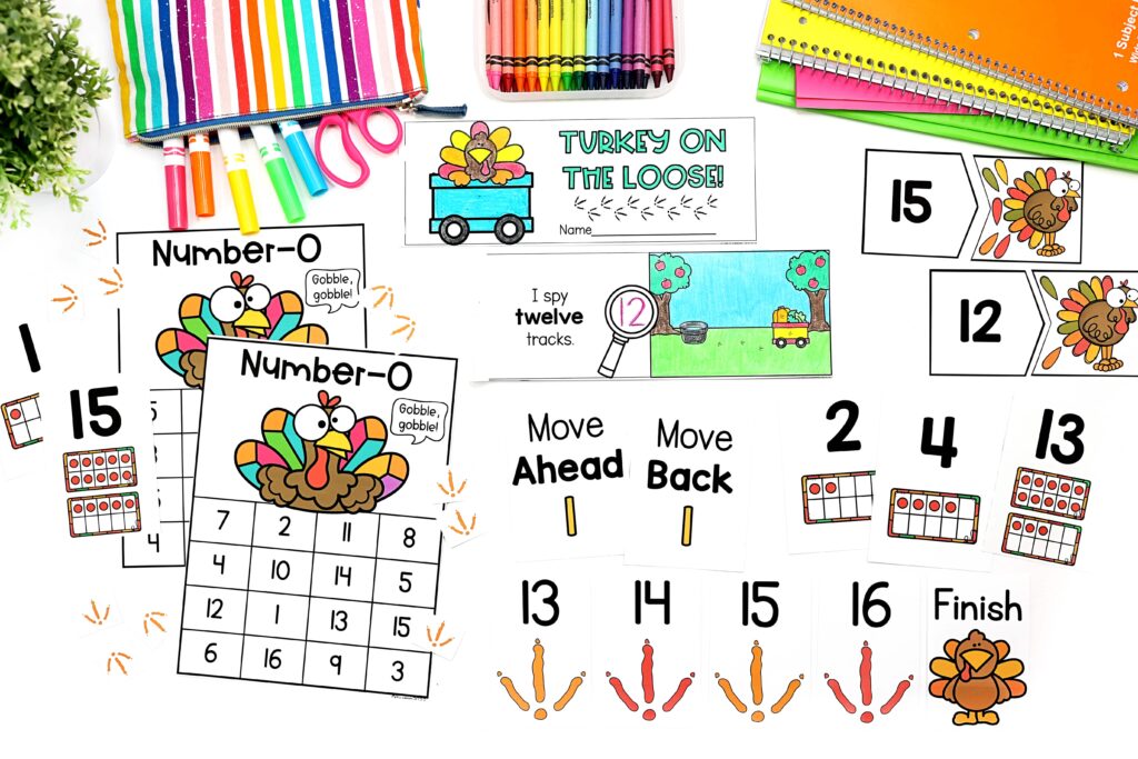 A variety of printable math turkey activities