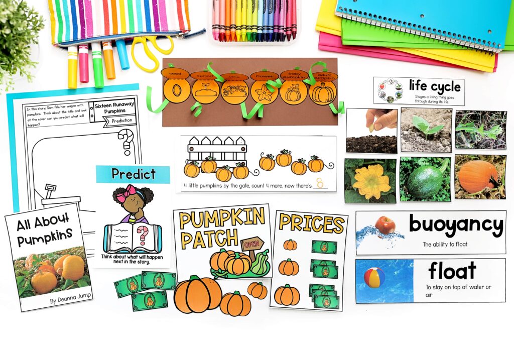 A variety of activities from a preschool pumpkin theme
