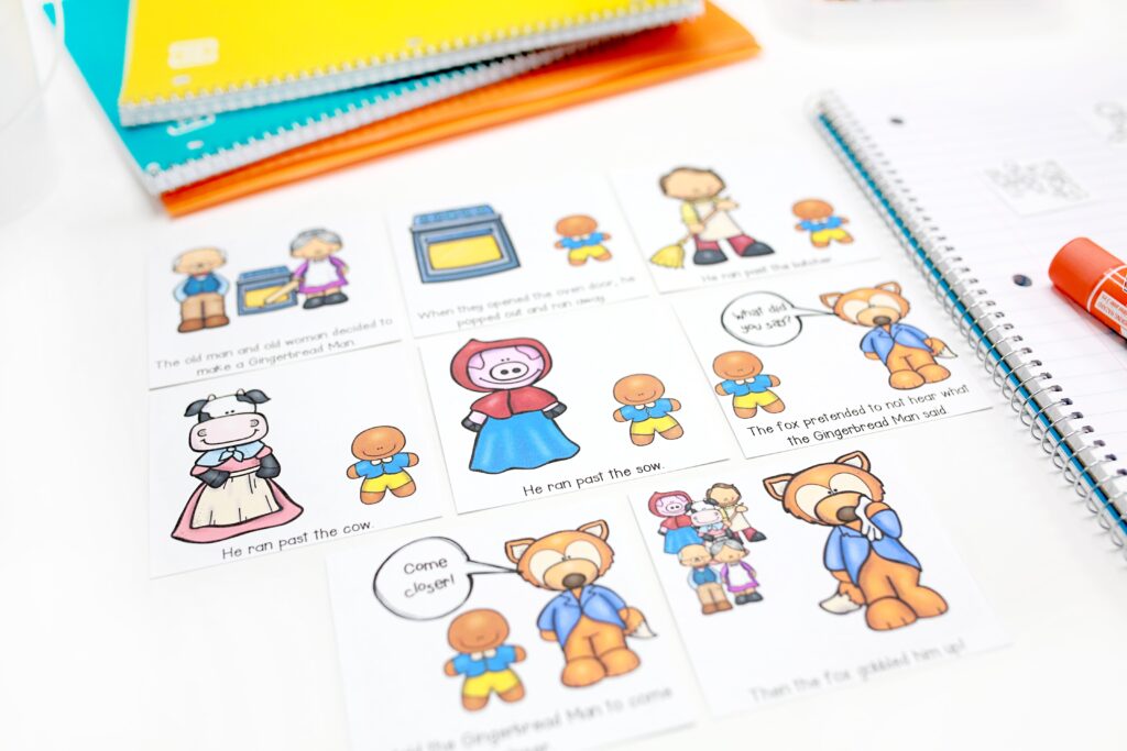 Colorful story retelling cards for The Gingerbread Man