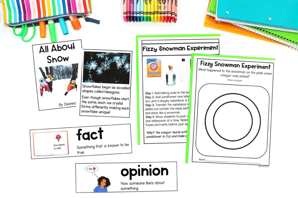 Snow nonfiction text and a fizzy snowman experiment
