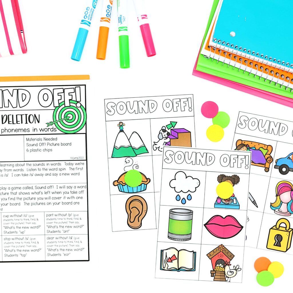 Sound Off playing cards, plastic chips, and lesson plan