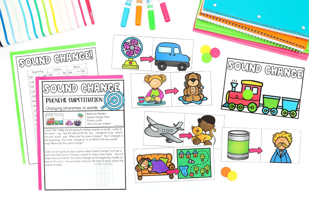 All of the printables included with the Sound Change phoneme manipulation activity