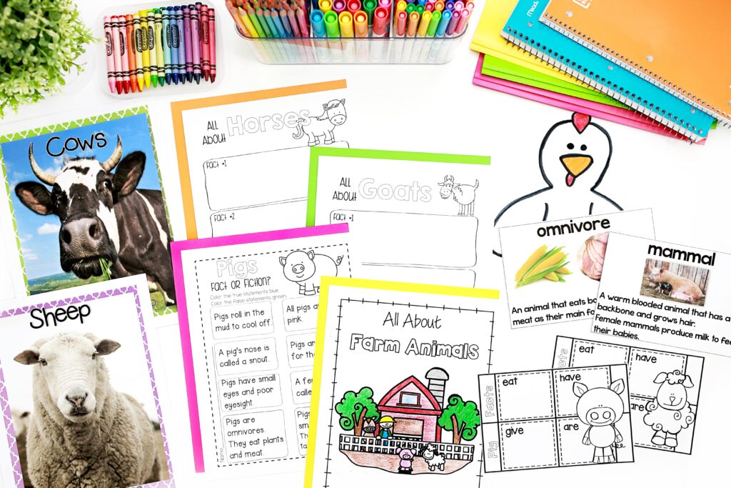 A variety of activities for a kindergarten farm unit