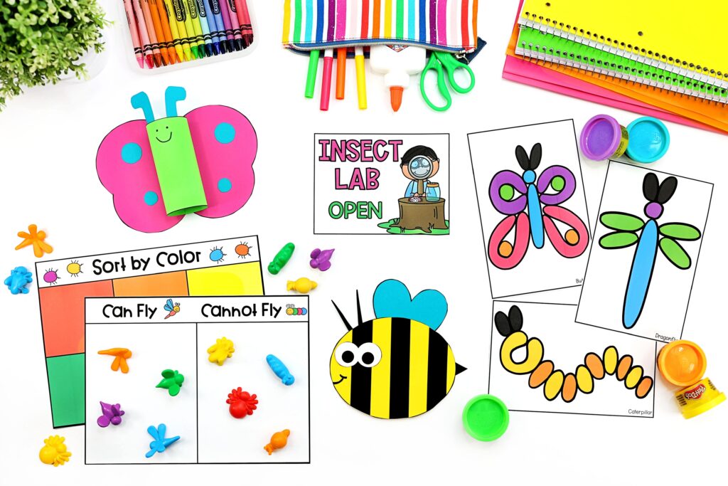 Insect play dough mats, crafts and sorting activity