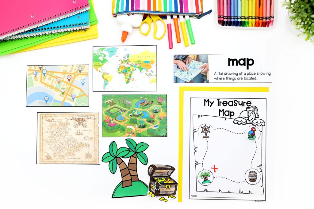 Map examples and a treasure map activity