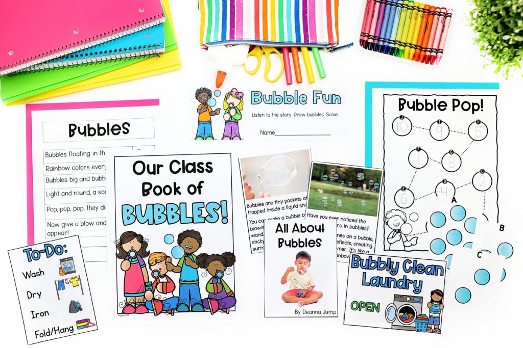A variety of printables from the bubbles preschool unit
