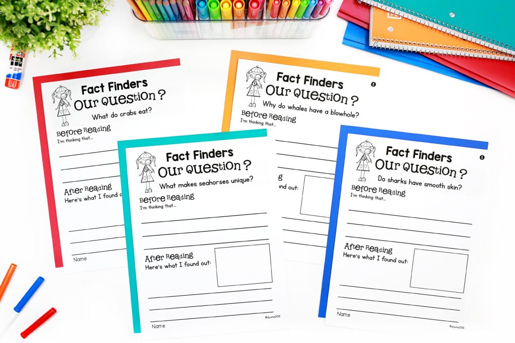 Four fact finder worksheets for ocean animals