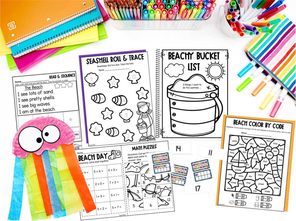 A jellyfish craft and other beach-themed learning activities