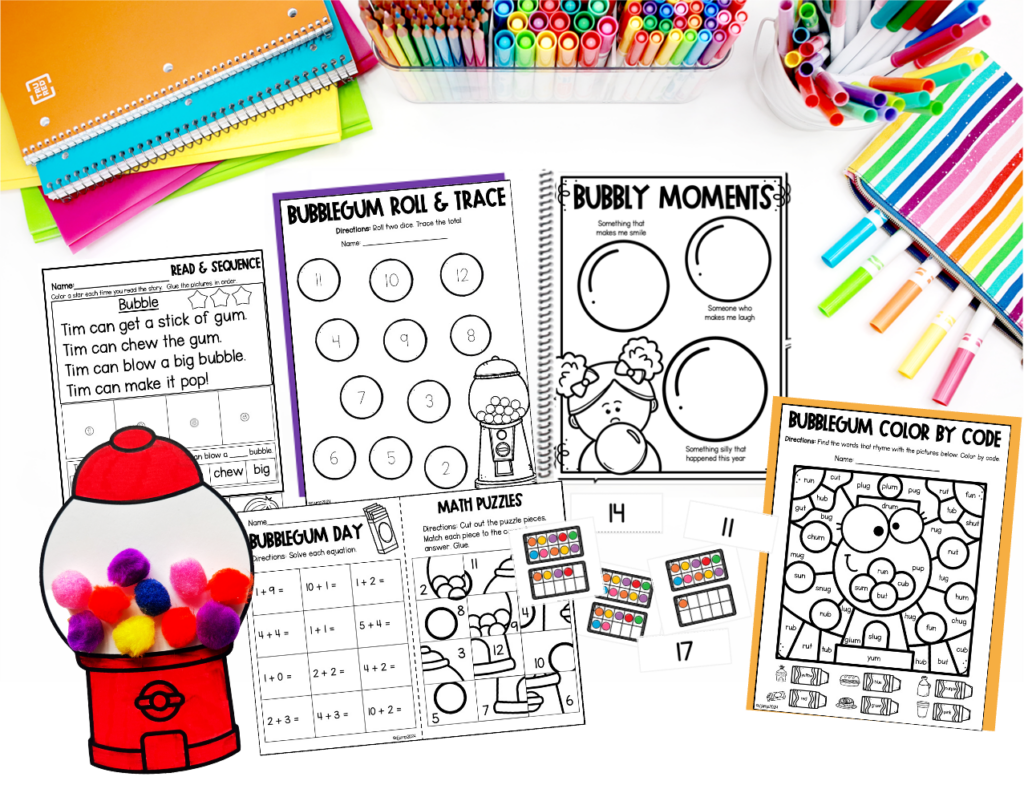 Bubblegum-themed activities and a gumball machine craft