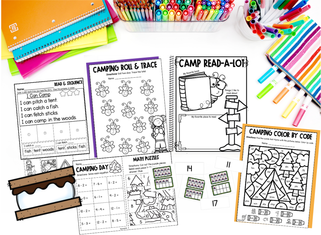Camping-themed learning activities and a s'mores craft