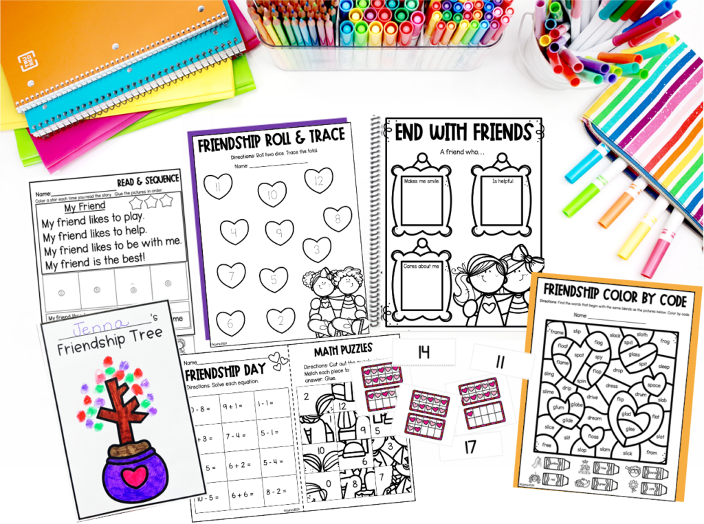 A variety of friendship themed worksheets and a craft