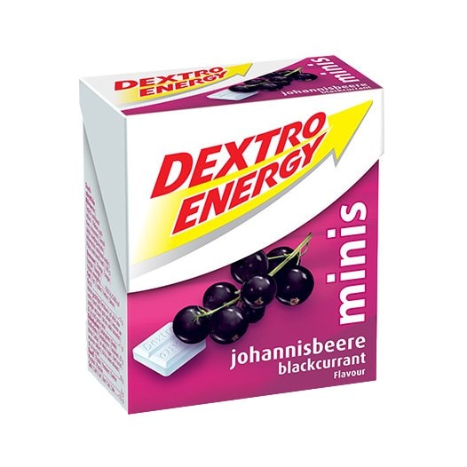 Упаковка Dextro Energy зі смородиновим смаком – 33–34 таблетки декстрози по 1,5 г, для підвищення глюкози