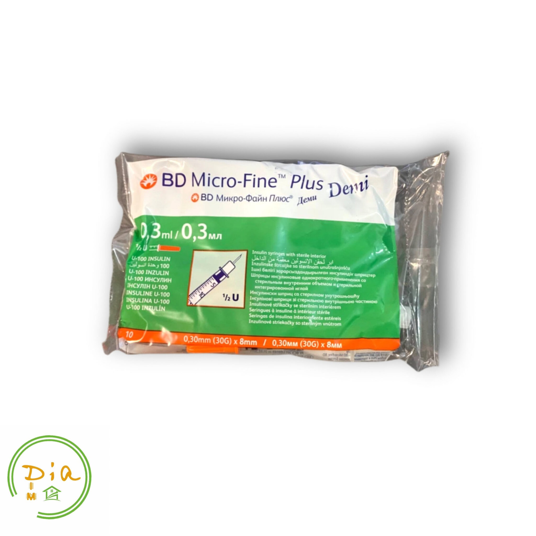 Упаковка інсулінових шприців BD Micro-Fine Plus Demi 0.3ml U-100, 10 штук.