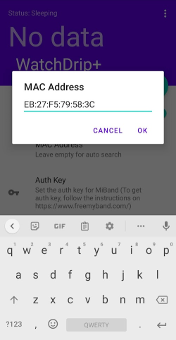 Знімок екрана з налаштуваннями MAC-адреси в додатку для моніторингу глюкози, з введеним MAC-адресою.