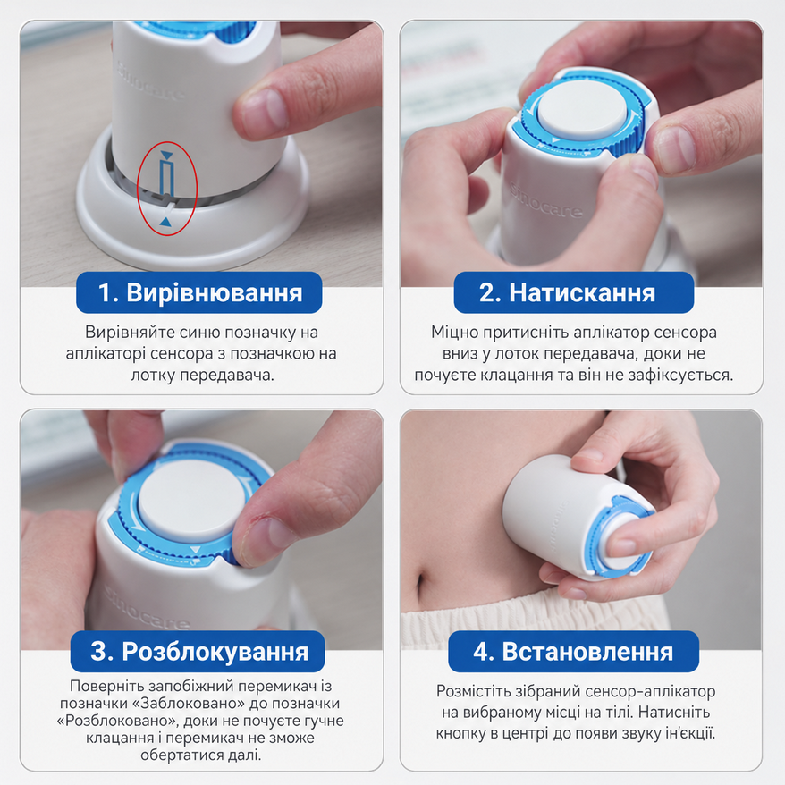 Інструкція встановлення сенсора Sinocare iCan i3 CGM