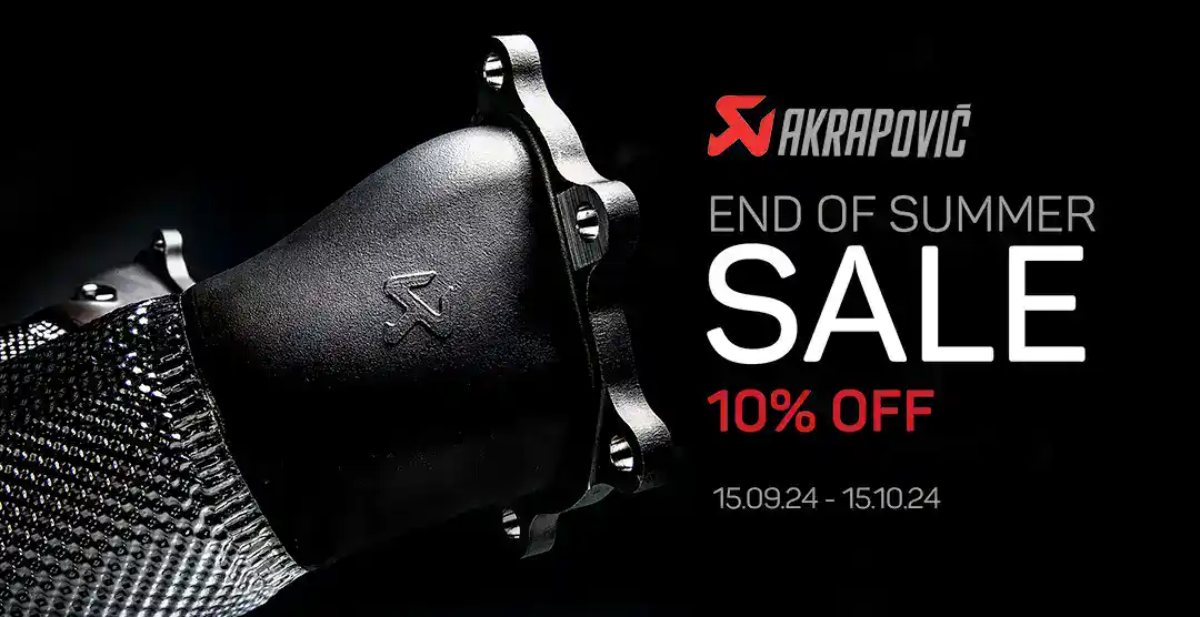 Akrapovič exhaust system with End of Summer Sale banner.