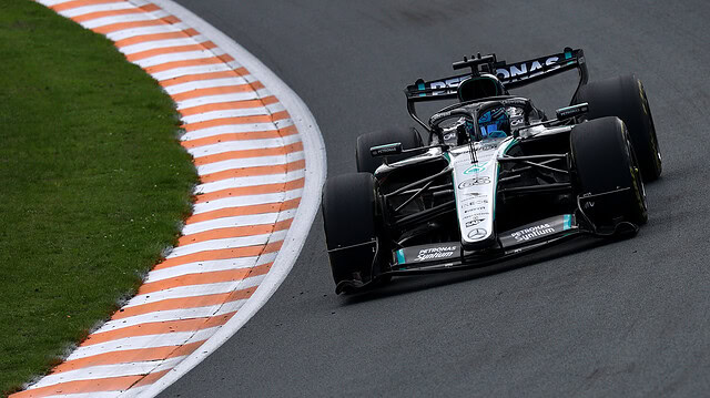 George Russell driving the Mercedes W17 at the 2026 Dutch Grand Prix